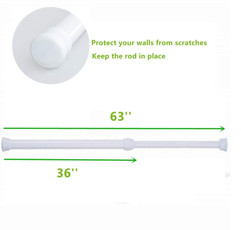 qinnsou 1 Piece 36 to 63 Inch Tension Rod, 1 Inch Diameter Spring Tension Shower Rod for Bathroom Bathtub Closet Shower Curtain Rods, Adjustable Room Divider - Image 2